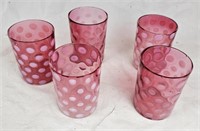 Cranberry Thumbprint Coin Spots Glasses Fenton?