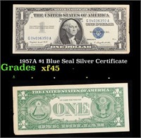 1957A $1 Blue Seal Silver Certificate Grades xf+