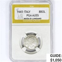 1665 8Bol 2.2g Italy Silver PGA AU55 Lunigiano