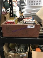 WOOD BOX W/ ASSORTED HARDWARE, EX. CORDS