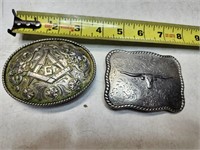 Pair of belt buckles, Mason and Texas long horn