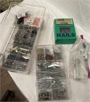Plastic shoebox filled w/hardware. screws, bolts,