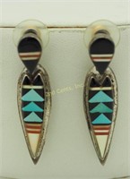 Vintage Turquoise Sterling Indian Degay Earrings