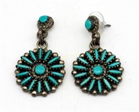 Navajo Sterling Silver Turquoise Sunburst Earrings