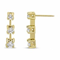 14k Gold Round .75ct Diamond 3-stone Drop Earrings