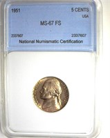 1951 Nickel MS67 FS LISTS $7500