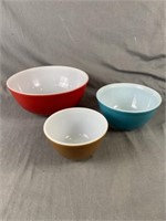 3 Vintage Pyrex 1970's Bowls, with Large Rare Red
