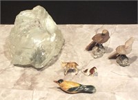 GLASS PAPERWEIGHT, BIRD FIGURINES AND MORE