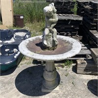 Concrete Bird Bath with Sculpture of Child