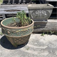 (2) Outdoor Planter Pots Concrete/Ceramic painted