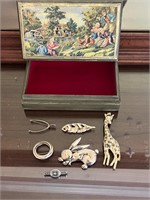 Vintage jewelry box & brooches