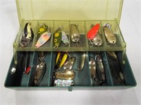 Vintage Fishing Lures in Small Plastic Box
