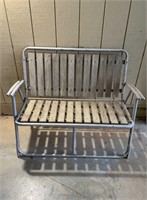 Vintage wood slat & aluminum pipe bench