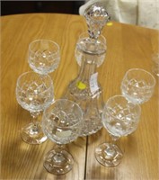 Sherry decanter and 6 wine glasses