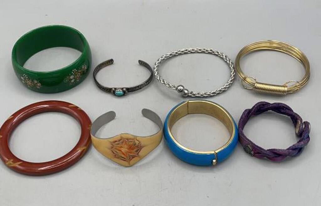 Lot 8 Bracelets, Cuff, Metal, Plastic More