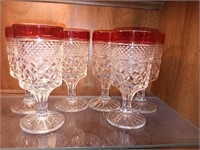 6 kings crown ruby flashed glasses 6.5" tall