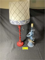 RED LAMP WITH SHADE AND A VINTAGE FARMER LAMP WITH