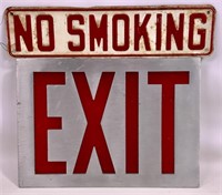 "Exit" sign, polished aluminum with red backing,