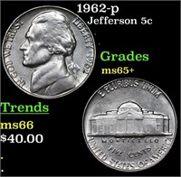 1962-p Jefferson Nickel 5c Grades GEM+ Unc