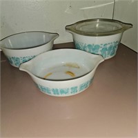 2-1.5 PT AND 1 QUART PYREX CASSEROLES