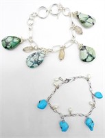 (2) NATURAL STONE STERLING BRACELETS