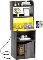 Tall Nightstand with Charging Station & LED Lights