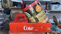 Cocacola tin and plastic drink crates