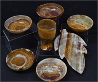 Carved Onyx Bowls, Leaf,  and Goblet