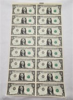 Uncut UNC 1988A Sheet $1 US Notes