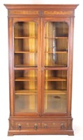 Victorian Walnut Double Door Bookcase