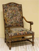 Beautiful Floral Needlepoint Upholstered Armchair.