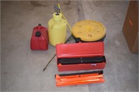 Safety Triangle in Box, Two Gallon Gas Can, Pump