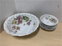 Large Ornate German Berry Bowl Set - White with
