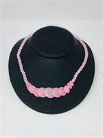 pink jade bead neclace - 18"
