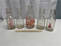 5 Vintage Milk Bottles