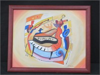 FRAMED MUSIC ABSTRACT OIL SIGNED BROWN