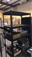 Five shelf metal shelf unit with wood shelves,