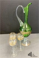 Mid-Century Glass Decanter w/ 3 Cordials
