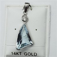 $1800 14K Aquamarine 3.5Ct Dia 0.22Ct Pendant