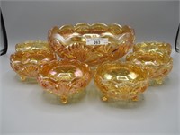 European mari. Facets 7 pc. footed berry bowl set.