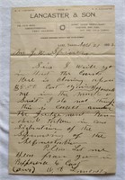 2 Page Letter Sept 1898 Lancaster & Son Lott, TX