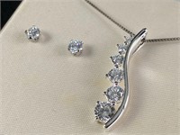 Sterling Silver Pendant Chain & CZ Studs