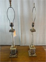 Pair Vintage Crystal & Brass Mid Century Lamps