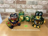 2 Mexican Talavera frog planters