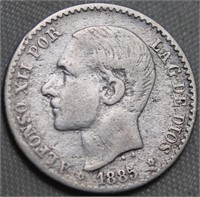 Spain 1885 50 Centimos .835 Silver
