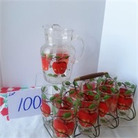 10" pitcher; 8 glasses in carrier
