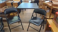 BLACK CARD TABLE AND 2 BLACK CHAIRS