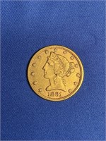 1881 FIVE DOLLAR GOLD PIECE