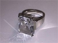 STUNNING CRYSTAL & 925 STERLING SILVER RING w HALL