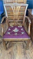 Lovely Wooden Chair w/Needlepoint Seat Cushion